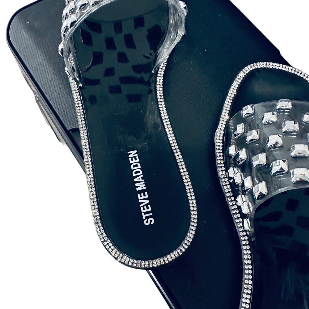 New! Steve Madden Jynn Black Jelly Slide Studs Jeweled Size 9 - Picture 5 of 9